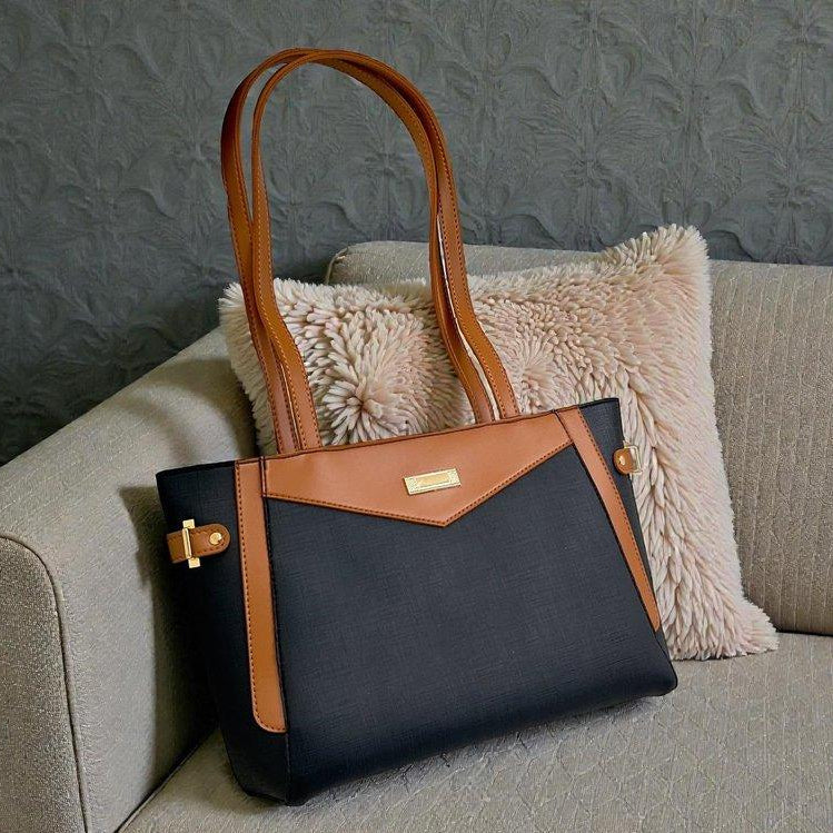 Verona Contrast Tote Bag - Black